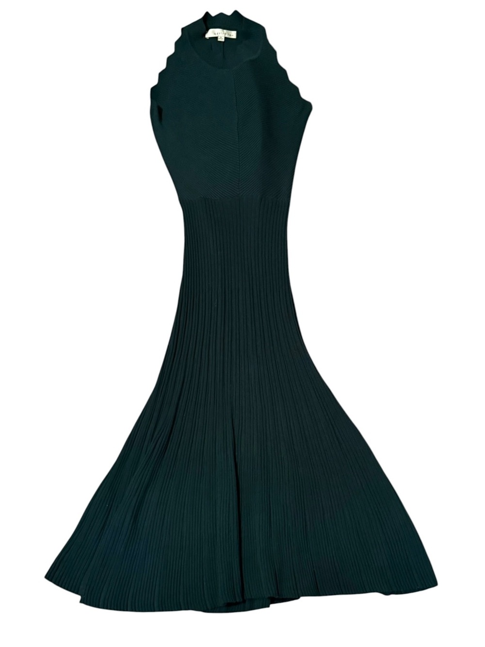 Adelyn Rae Dark Green Ribbed Scalloped Open Back Midi Dress/Wedding/Cocktail, M